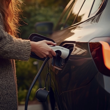 女性为电动汽车充电