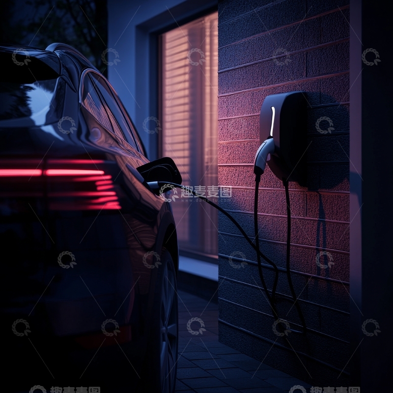 高清大图下载【趣麦麦图】电动汽车夜间充电
