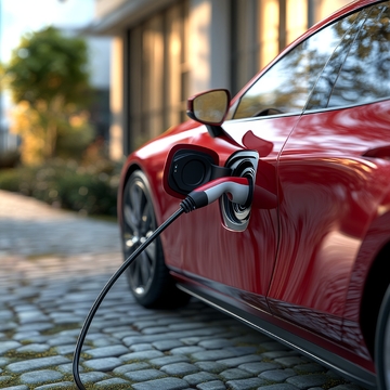 红色电动汽车正在充电