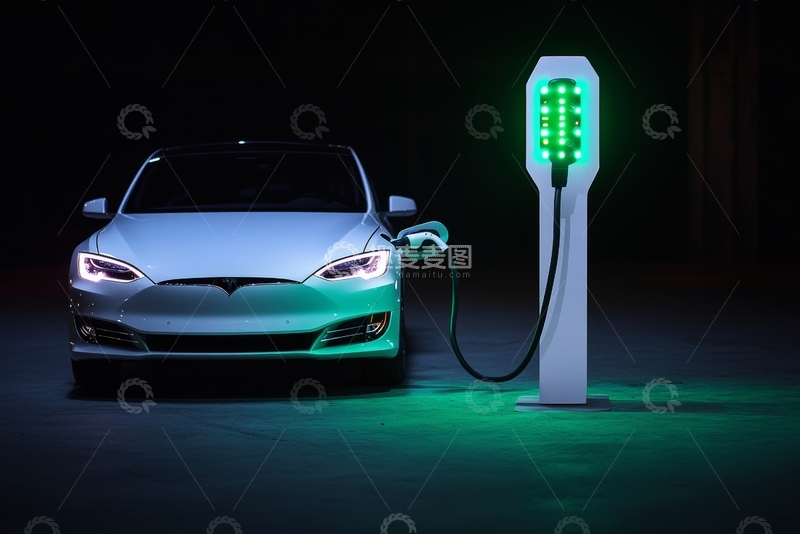 高清大图下载【趣麦麦图】电动汽车连接充电站