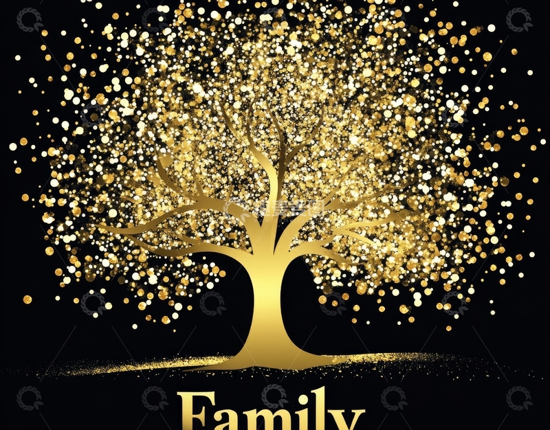 高清大图下载【趣麦麦图】金色树冠与家庭文字的艺术设计