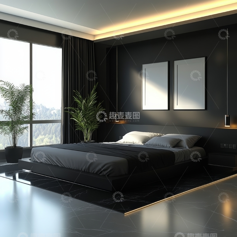 高清大图下载【趣麦麦图】现代简约黑色主题卧室设计