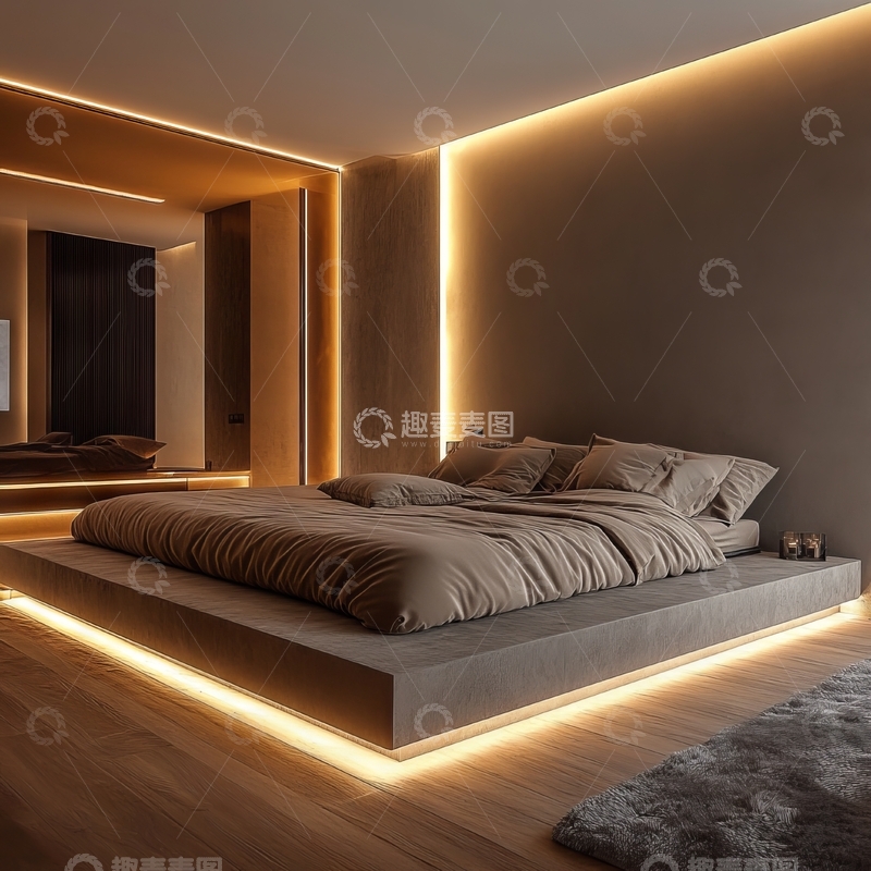 高清大图下载【趣麦麦图】现代卧室设计，温馨灯光营造舒适氛围