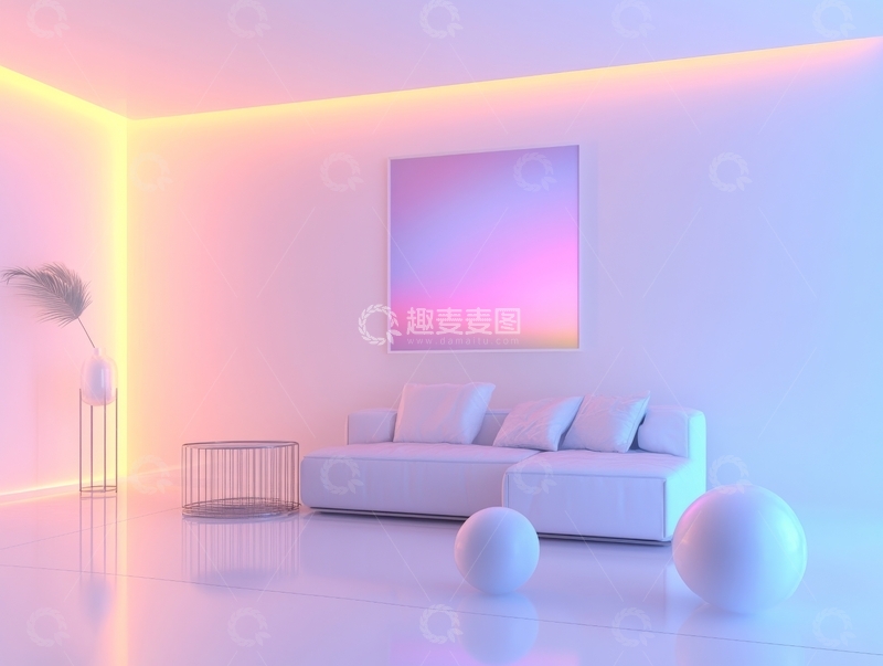 高清大图下载【趣麦麦图】霓虹灯下的现代客厅