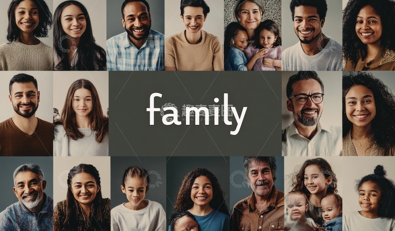多样家庭成员的温馨拼图