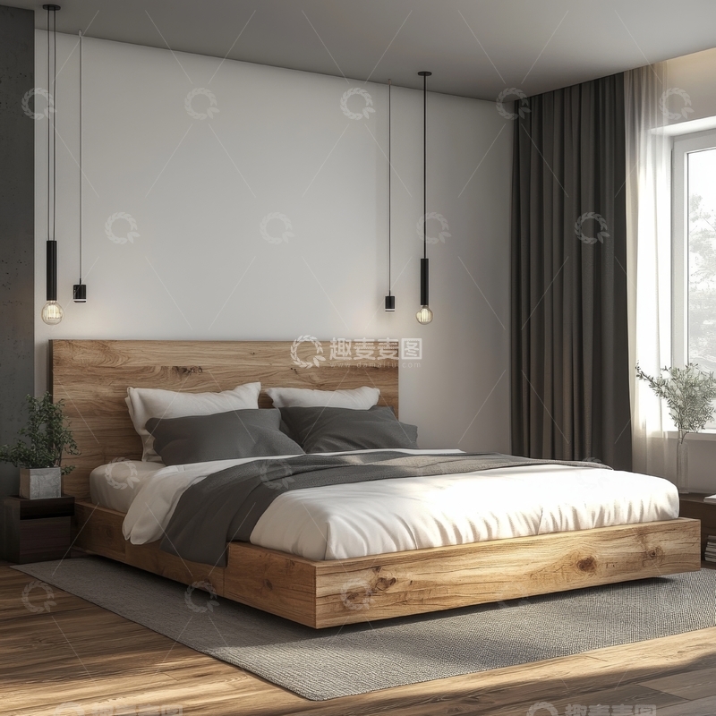 高清大图下载【趣麦麦图】现代简约木质床卧室设计