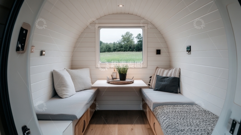 高清大图下载【趣麦麦图】温馨小屋内部，对坐沙发与窗外绿景