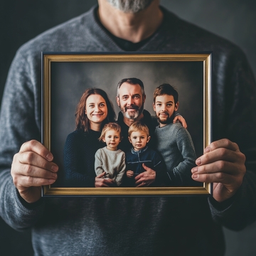 手持家庭合影照片