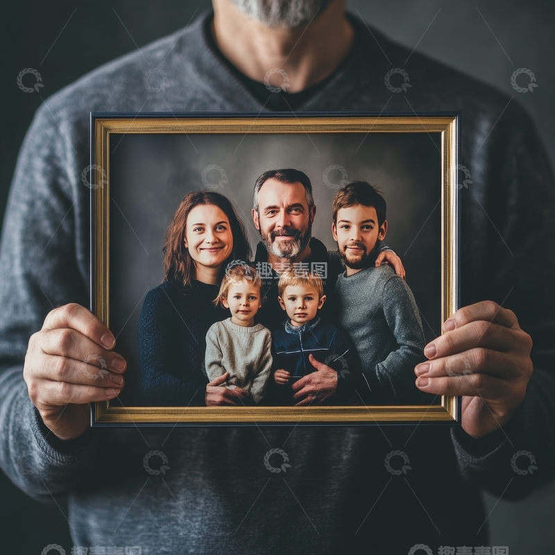 手持家庭合影照片