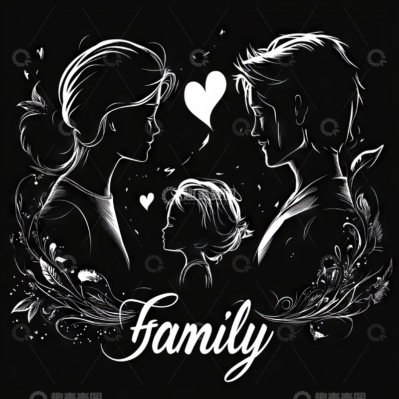高清大图下载【趣麦麦图】家庭剪影与心形装饰