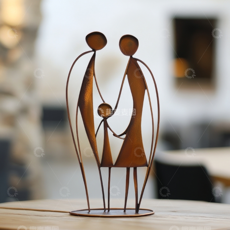 高清大图下载【趣麦麦图】金属线条艺术雕塑：家庭形象
