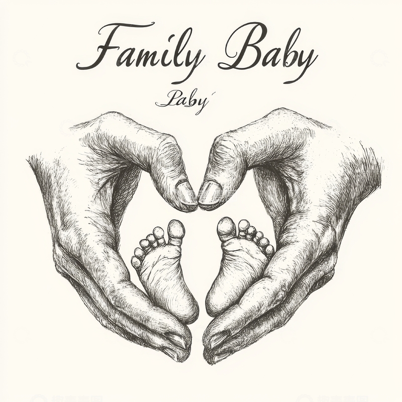 高清大图下载【趣麦麦图】双手托举婴儿小脚，形成爱心形状