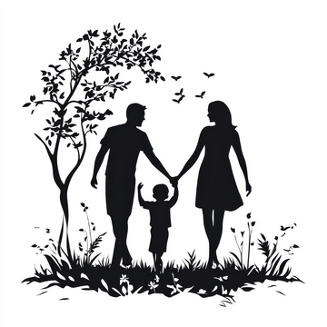 家庭剪影：父母与孩子手牵手