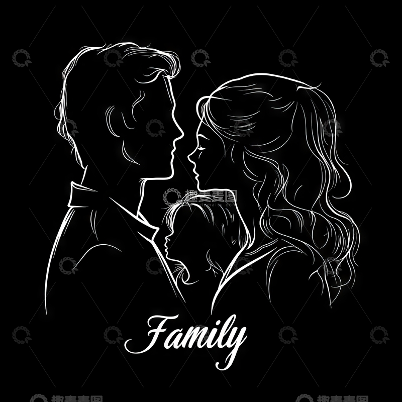 高清大图下载【趣麦麦图】家庭剪影：父母与孩子温馨相拥