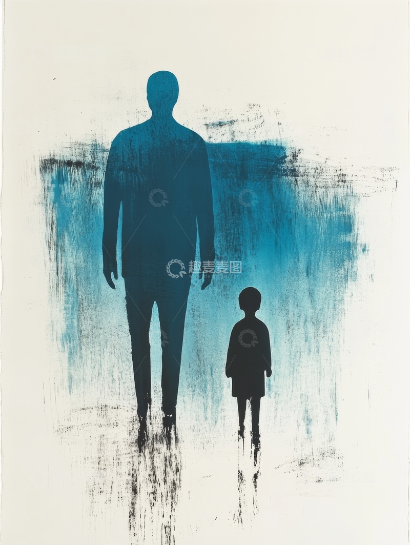 高清大图下载【趣麦麦图】蓝影中的大人与小孩