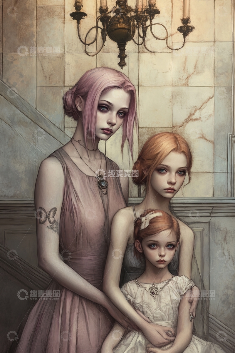 高清大图下载【趣麦麦图】三位女性在华丽室内
