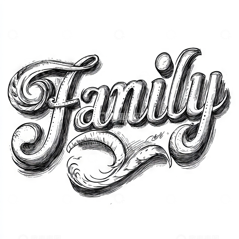 高清大图下载【趣麦麦图】手绘风格的&ldquo;Family&rdquo;艺术字体