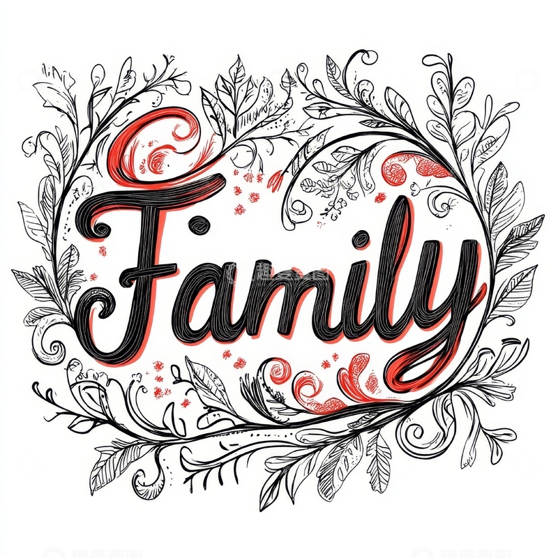 高清大图下载【趣麦麦图】装饰性手写艺术字&ldquo;Family&rdquo;