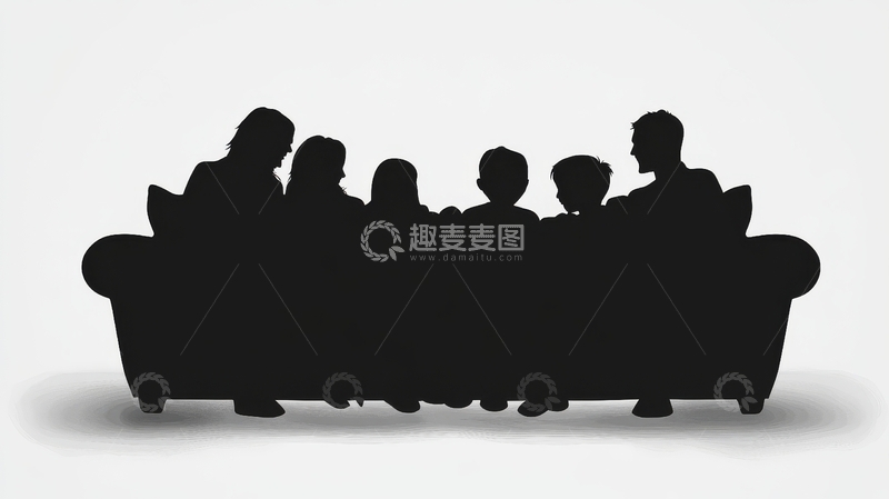 沙发上的家庭剪影