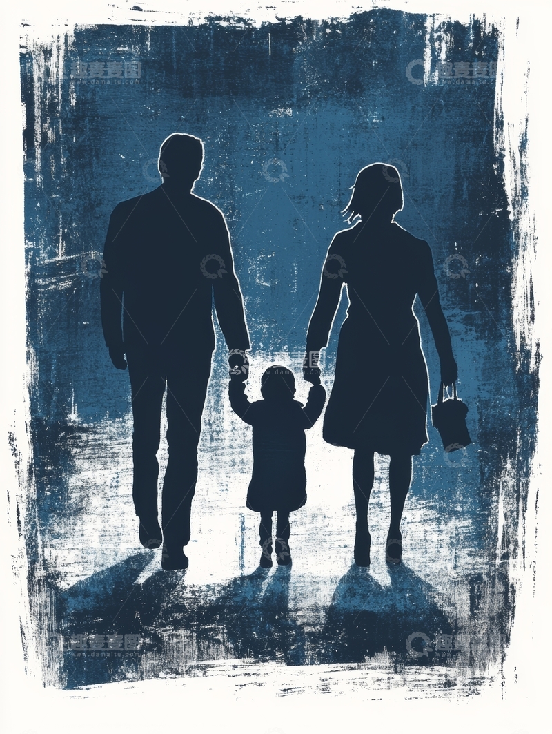 家庭剪影：父母与孩子手牵手