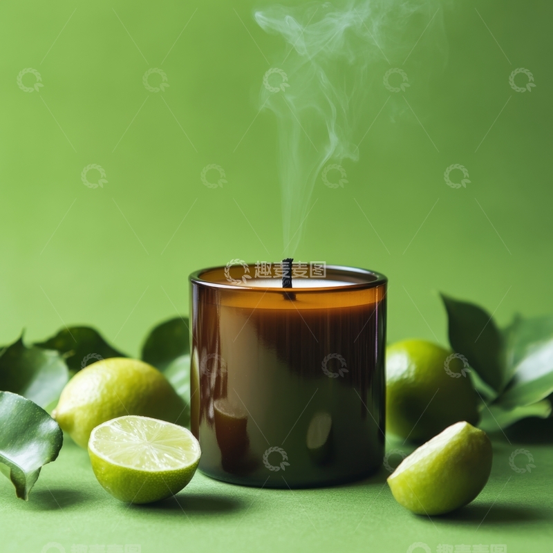 高清大图下载【趣麦麦图】青柠环绕的香薰蜡烛