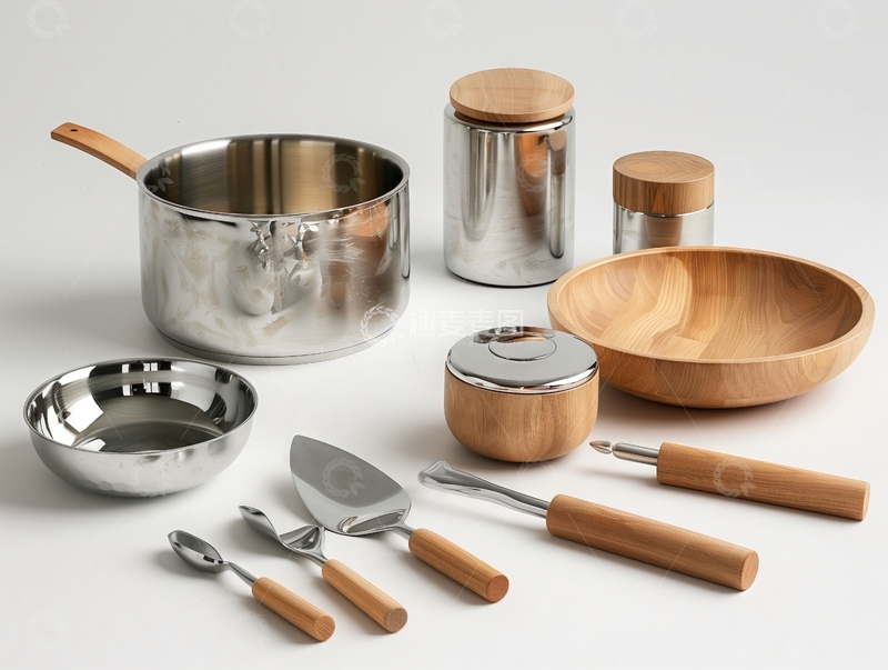 高清大图下载【趣麦麦图】不锈钢与木质厨房用具组合