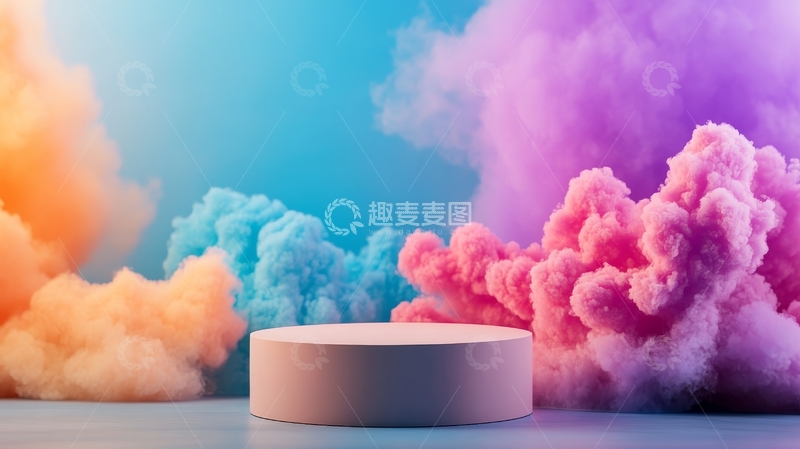 高清大图下载【趣麦麦图】彩色烟雾环绕的圆柱形平台
