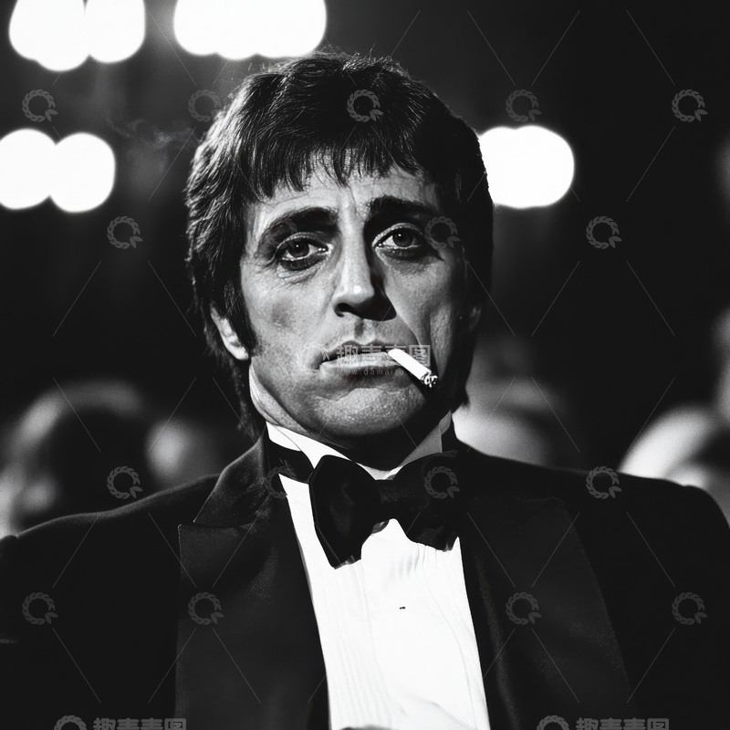 高清大图下载【趣麦麦图】黑白肖像，西装男子叼烟