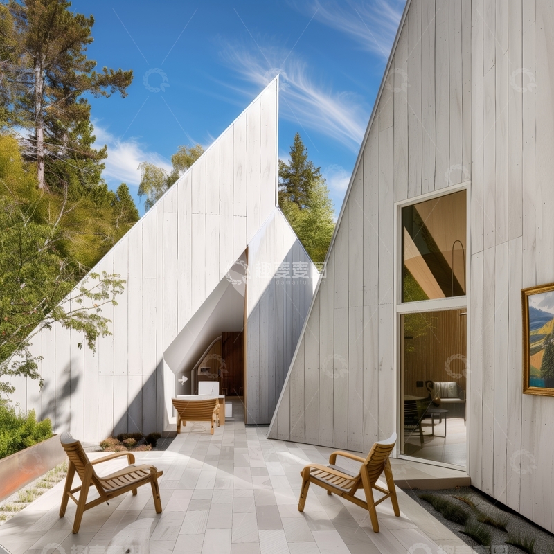 高清大图下载【趣麦麦图】现代三角形建筑的户外庭院