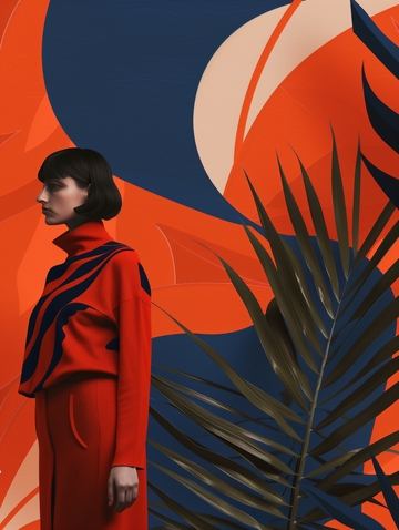 红衣女子与抽象背景