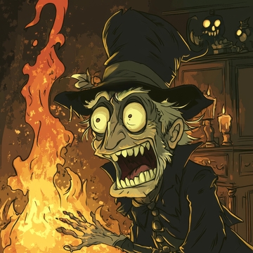 巫师在火焰前的恐怖表情