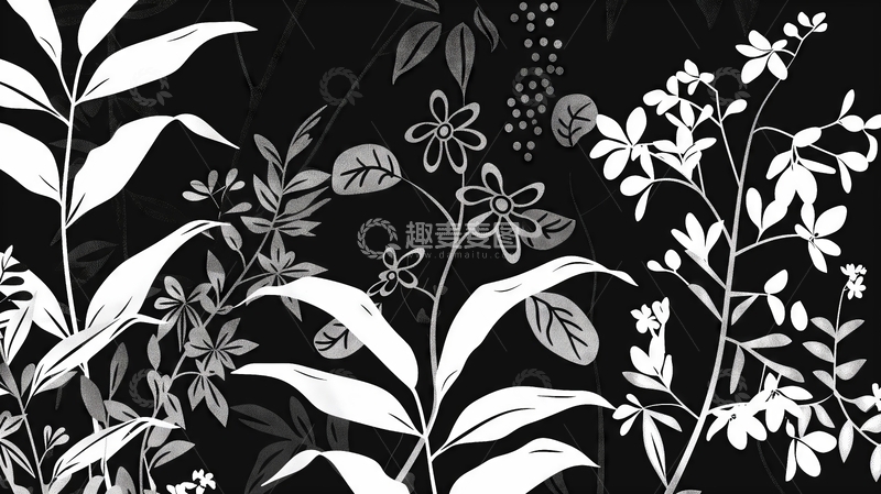 高清大图下载【趣麦麦图】黑白花卉图案背景