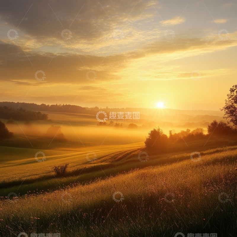 高清大图下载【趣麦麦图】晨曦中的田野风光