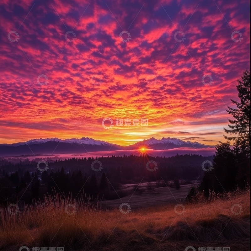 高清大图下载【趣麦麦图】壮丽日落下的山野风光