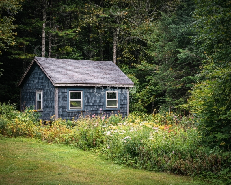 高清大图下载【趣麦麦图】林间小屋与野花花园