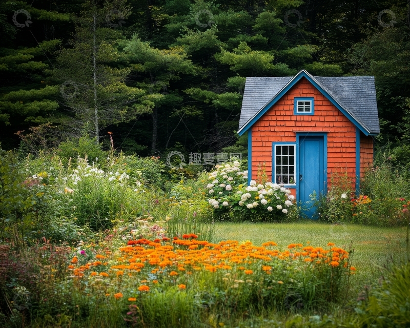 高清大图下载【趣麦麦图】橙色小屋与花园