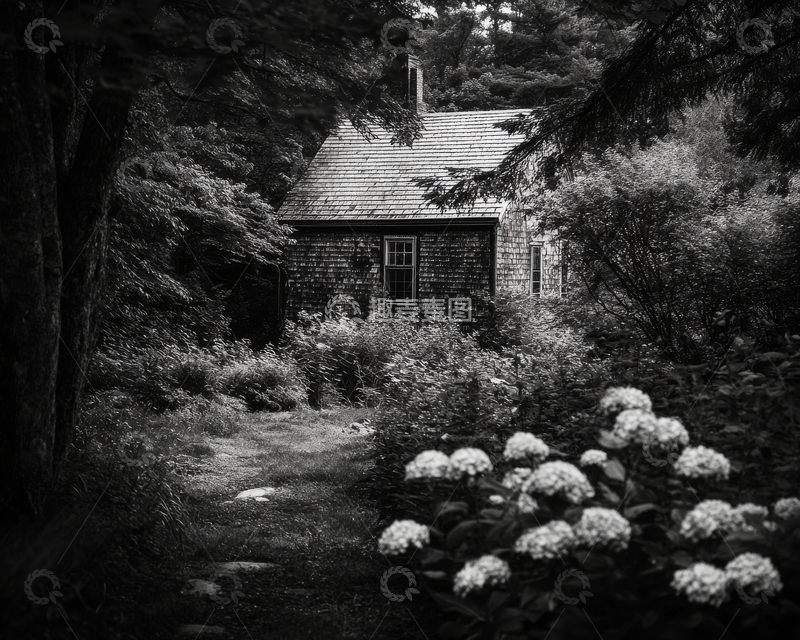 高清大图下载【趣麦麦图】林间小屋与绣球花