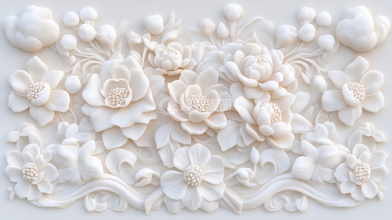 高清大图下载【趣麦麦图】白色立体花卉浮雕艺术装饰