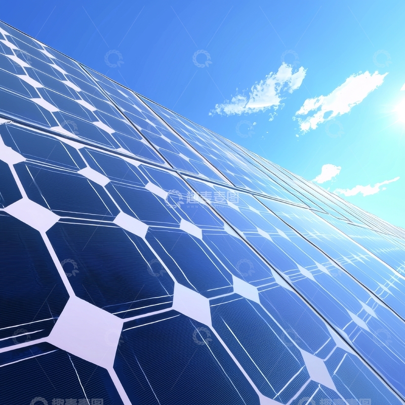 高清大图下载【趣麦麦图】太阳能板在晴空下的特写