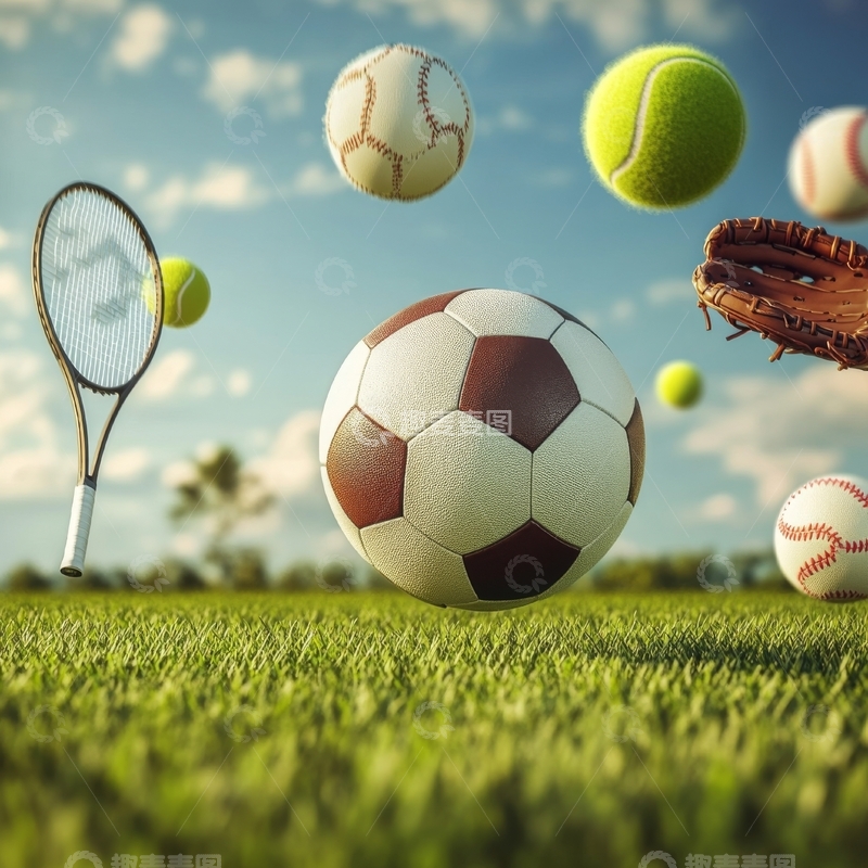 高清大图下载【趣麦麦图】多种运动球在空中飞舞