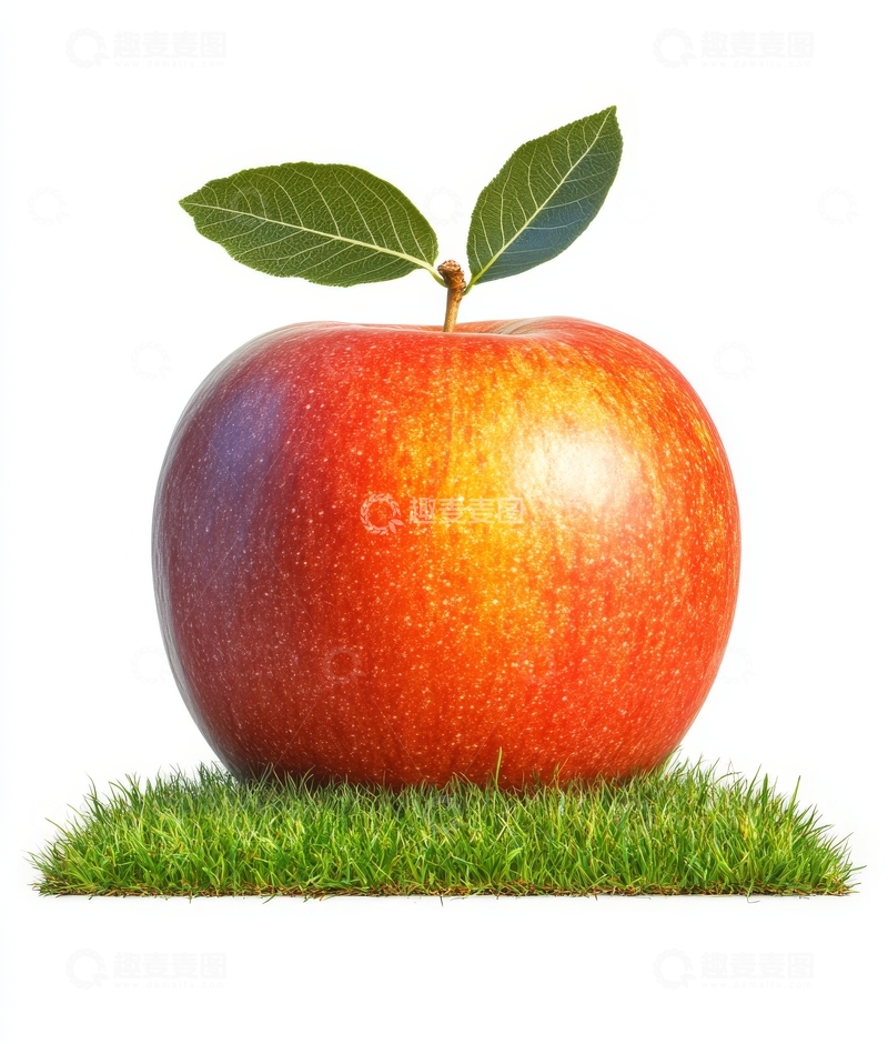 高清大图下载【趣麦麦图】红苹果置于绿草之上