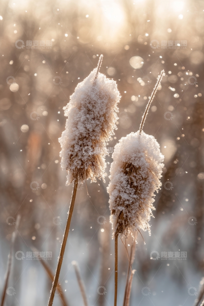 高清大图下载【趣麦麦图】冬日雪中的芦苇