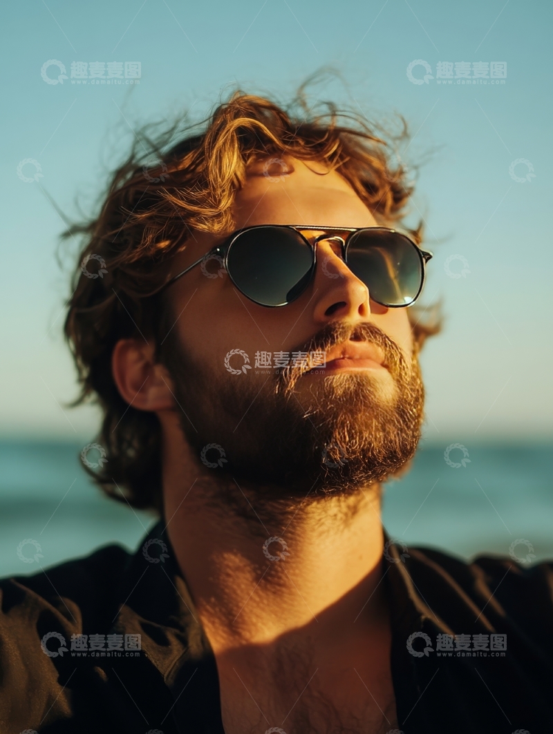 高清大图下载【趣麦麦图】海边阳光下的男子