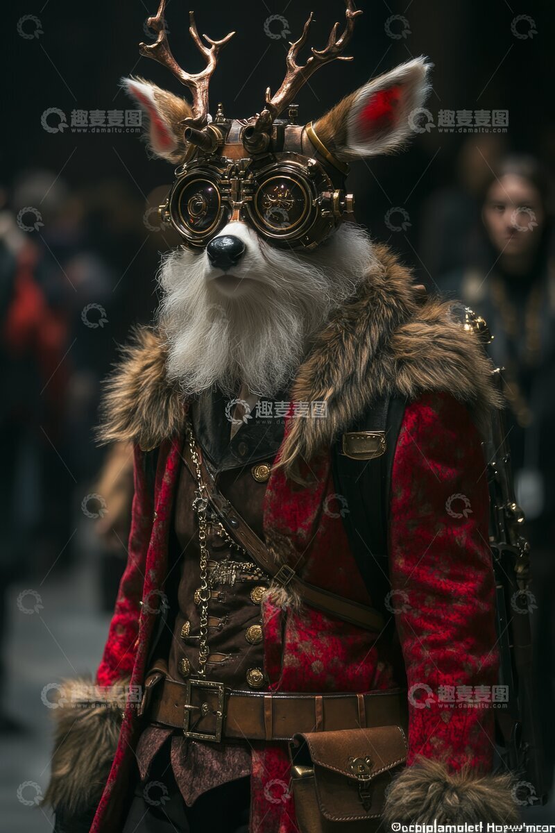 高清大图下载【趣麦麦图】装扮成鹿角角色的拟人化动物