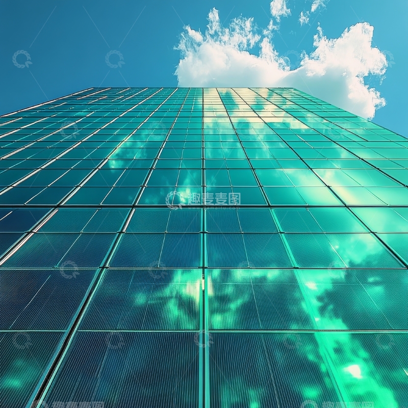 高清大图下载【趣麦麦图】玻璃幕墙反射蓝天白云
