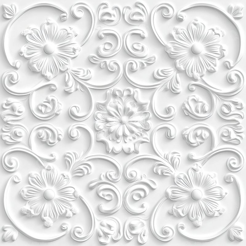 高清大图下载【趣麦麦图】白色立体花卉图案背景