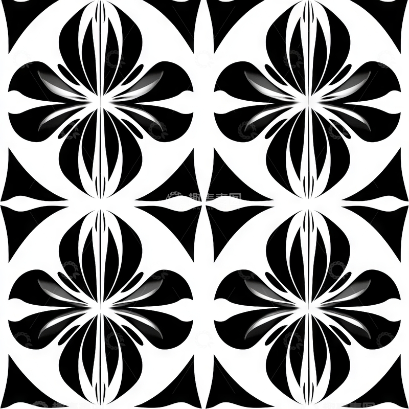 高清大图下载【趣麦麦图】黑白对称花卉图案设计