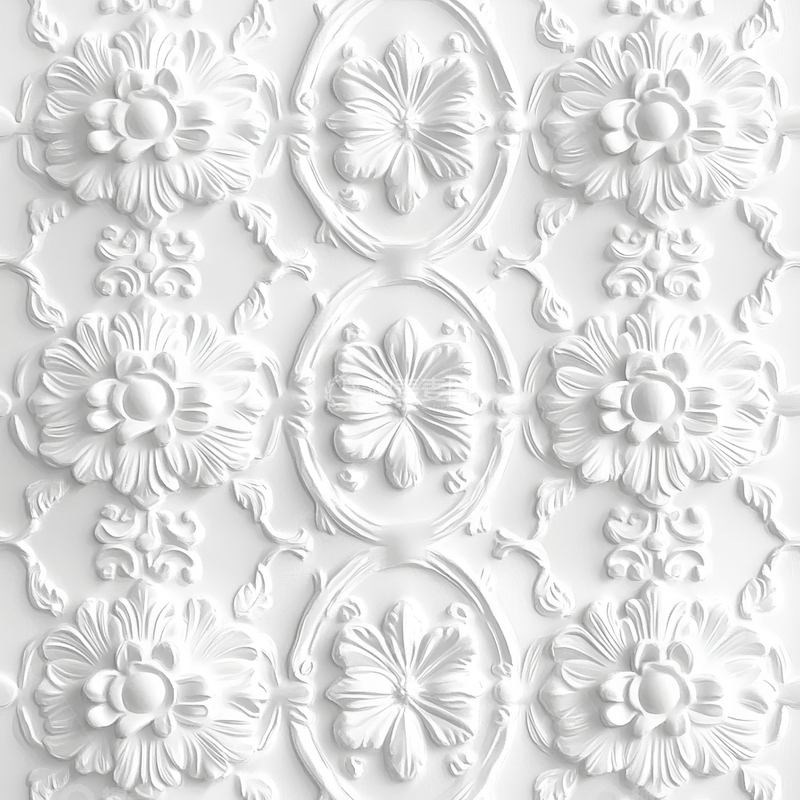 高清大图下载【趣麦麦图】白色浮雕花卉图案背景