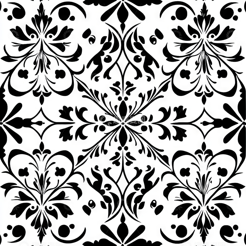 高清大图下载【趣麦麦图】黑白花卉图案无缝背景