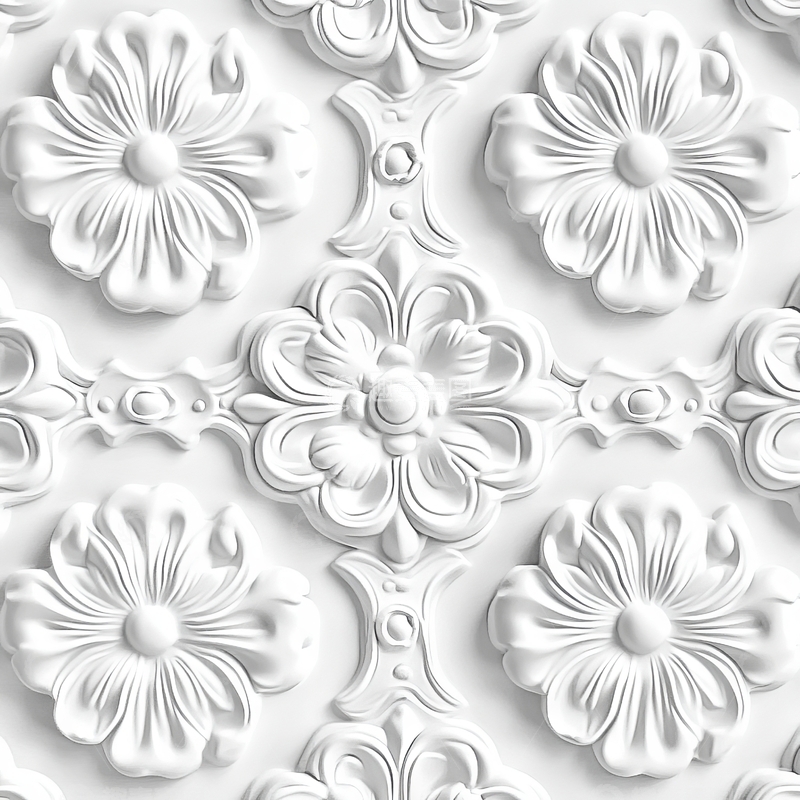 高清大图下载【趣麦麦图】白色立体花卉图案背景